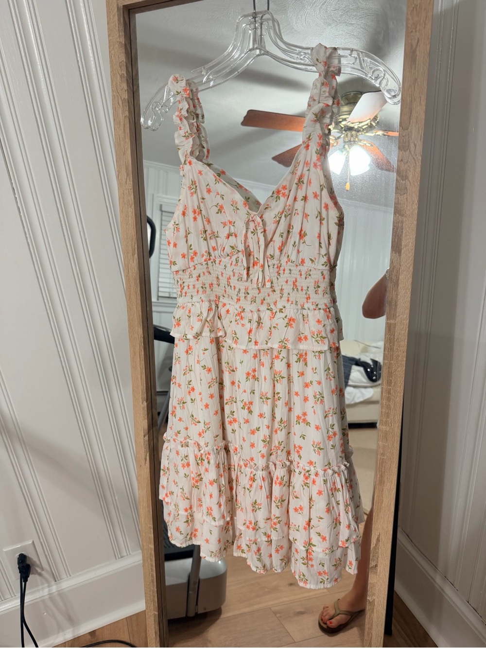 Sleeveless Cream Mini Dress with Orange Floral Print